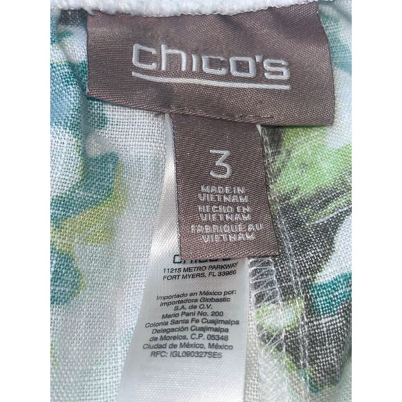 Chico's Linen Pants Back Pockets Stretchy Elastic Waist Floral Breezy Wide Leg - Picture 5 of 11